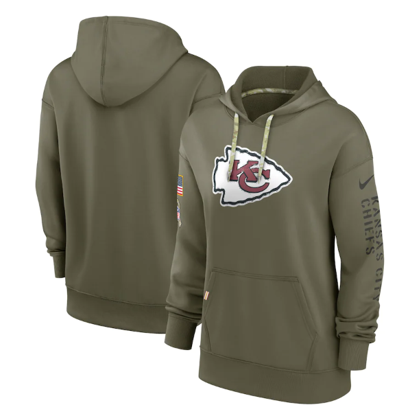 Women's Kansas City Chiefs 2022 Olive Salute to Service Therma Performance Pullover Hoodie(Run Small)